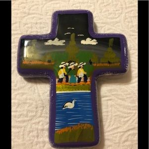 Ceramic wall hanging cross. Made of ceramic clay